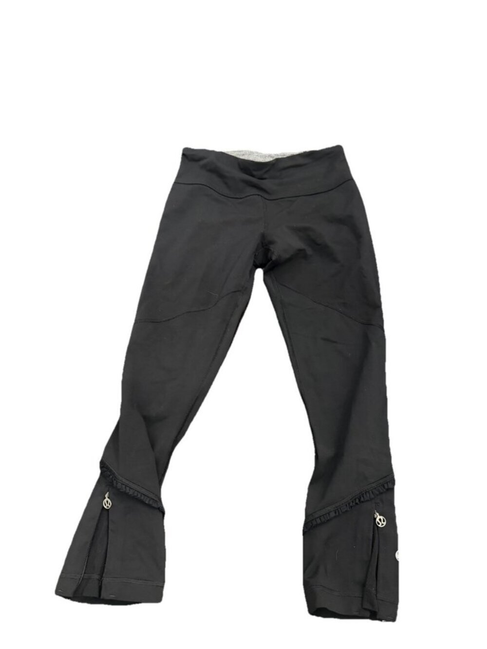 Lululemon Pants Womens 4 Black Cropped Leggings Ruffle Trim Zipper Ankle